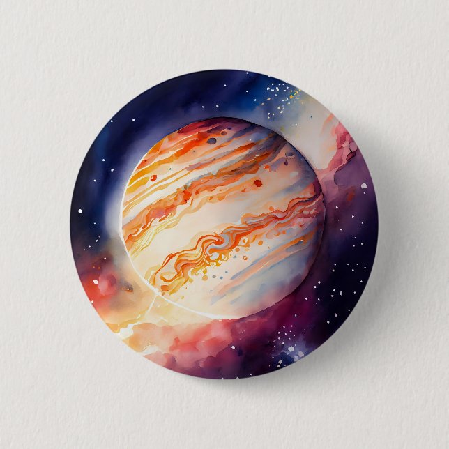 Macaron Rond 5 Cm Aquarelle majestueuse Jupiter Art (Devant)