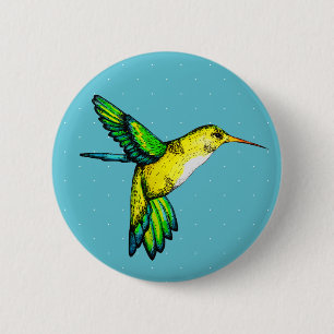 Macaron Rond 5 Cm Aquarelle mignonne Colibri et points blancs
