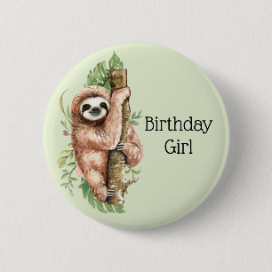 Macaron Rond 5 Cm Aquarelle mignonne Sloth Anniversaire fille