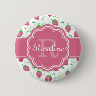Macaron Rond 5 Cm Aquarelle Motif fraise avec Monogramme