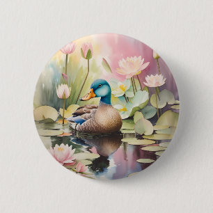 Macaron Rond 5 Cm Aquarelle Peinture canard sur un étang