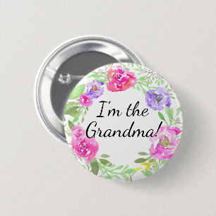 Macaron Rond 5 Cm Aquarelle Peony Baby shower Je suis grand-mère Nom
