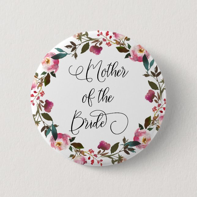 Macaron Rond 5 Cm Aquarelle Printemps Floral Mère de la mariée (Devant)