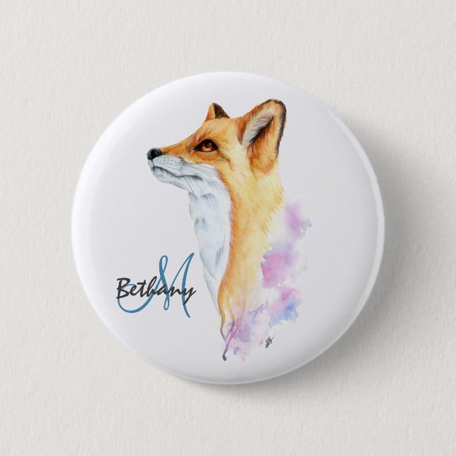 Macaron Rond 5 Cm Aquarelle Red Fox personnalisée (Devant)
