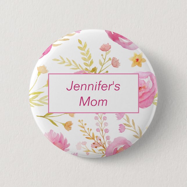 Macaron Rond 5 Cm Aquarelle rose Baby shower d'identification floral (Devant)