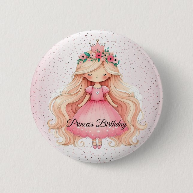 Macaron Rond 5 Cm Aquarelle rose princesse Anniversaire (Devant)