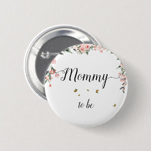 Macaron Rond 5 Cm Aquarelle Roses roses et papillons Maman-à-venir