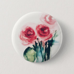 Macaron Rond 5 Cm Aquarelle Roses rouges