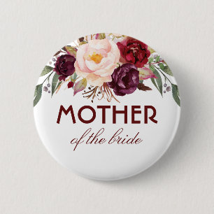 Macaron Rond 5 Cm Aquarelle rouge Bourgogne Fleurs Mariage élégant