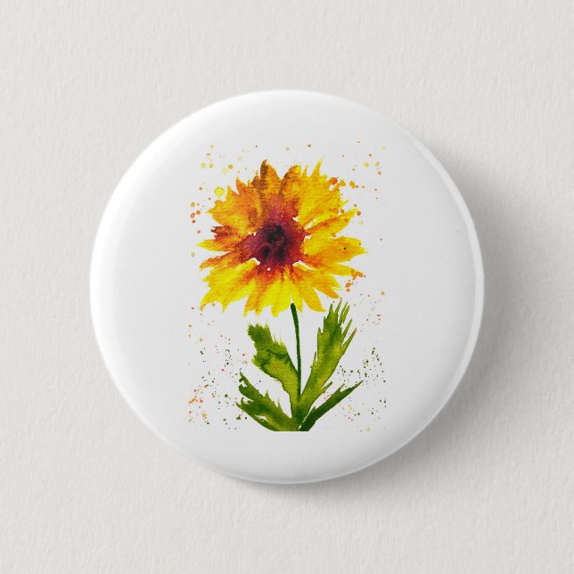 Macaron Rond 5 Cm Aquarelle tournesol jaune fleur chic rustique (Devant)