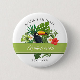 Macaron Rond 5 Cm Aquarelle Tropical avec groom Toucan vert ID577