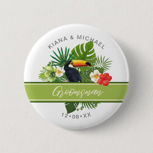 Macaron Rond 5 Cm Aquarelle Tropical avec Toucan Groomsman Green ID5