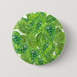 Macaron Rond 5 Cm Aquarelle tropicale feuille design motif