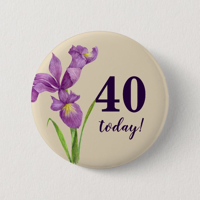 Macaron Rond 5 Cm Aquarelle violet Iris Botanique Floral Art (Devant)