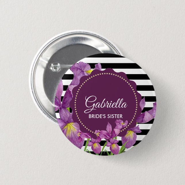 Macaron Rond 5 Cm Aquarelle violet Iris noir blanc Motif (Devant & derrière)