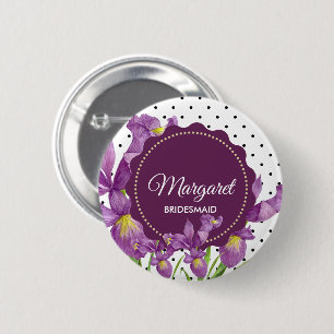 Macaron Rond 5 Cm Aquarelle violet Iris noir blanc Pois