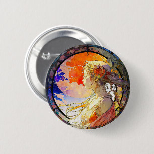 Macaron Rond 5 Cm Aquarelle vive du bouton Fille