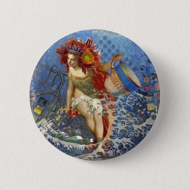 Macaron Rond 5 Cm Aquarius Mermaid Bleu gothique (Devant)