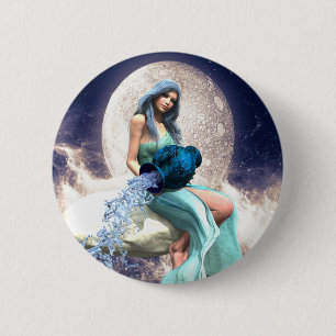 Macaron Rond 5 Cm Aquarius - Une femme qui verse de l'eau d'un Jug