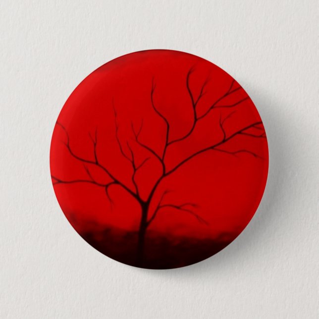Macaron Rond 5 Cm Arbre Abstrait et ciel rouge Art déco Abstrait ori (Devant)