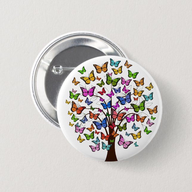 Macaron Rond 5 Cm Arbre d'arc-en-ciel de papillon (Devant & derrière)