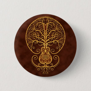 Macaron Rond 5 Cm Arbre de guitare, brun d'or