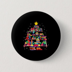 Macaron Rond 5 Cm Arbre de la bibliothèque de Noël Amour Lecture Liv