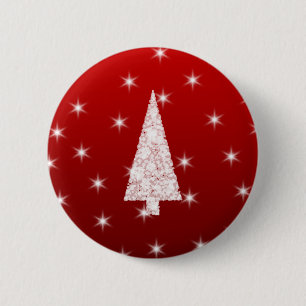 Macaron Rond 5 Cm Arbre de Noël blanc avec des étoiles sur le roug