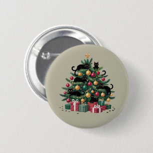 Macaron Rond 5 Cm Arbre de Noël Chats Noirs Amoureux de Chats Lumièr