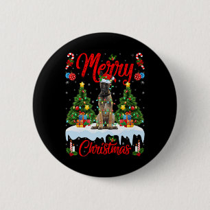 Macaron Rond 5 Cm Arbre de Noël lumières Santa Chien Malinois Belge