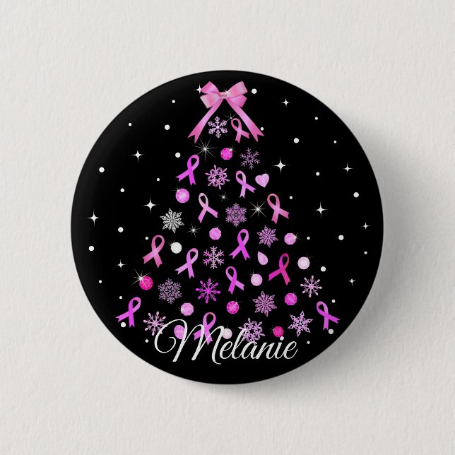 Macaron Rond 5 Cm Arbre de Noël Pink Ribbon (Devant)