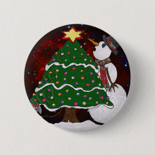 Macaron Rond 5 Cm Arbre de Noël Snowman Surprise Art Imprimer