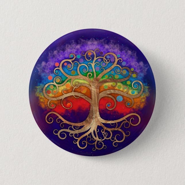 Macaron Rond 5 Cm Arbre de vie Golden Swirl et Rainbow (Devant)