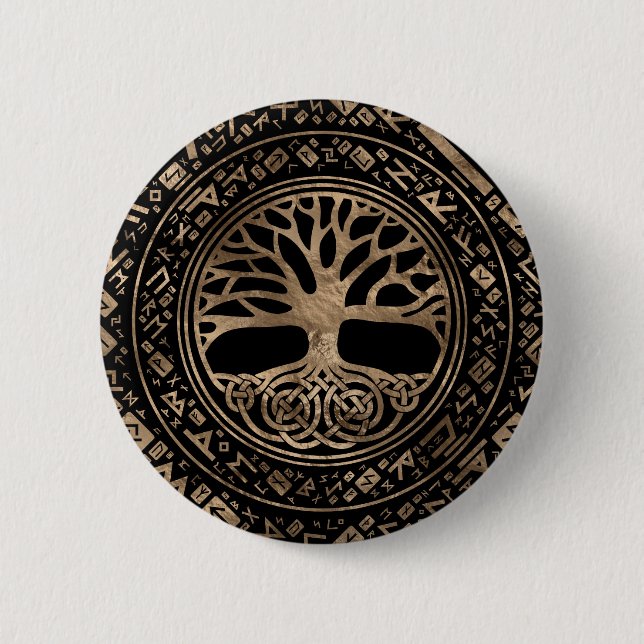Macaron Rond 5 Cm Arbre de vie - Motif runique de Yggdrasil (Devant)