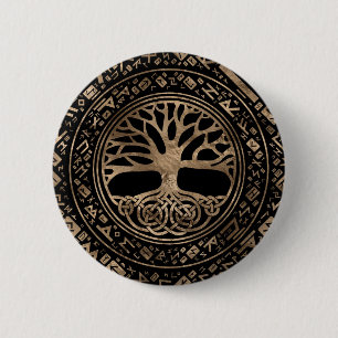 Macaron Rond 5 Cm Arbre de vie - Motif runique de Yggdrasil