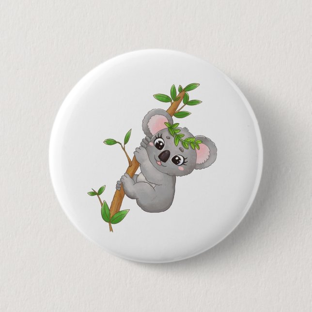 Macaron Rond 5 Cm Arbre d'escalade Cute koala (Devant)