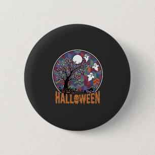 Macaron Rond 5 Cm Arbre ensorcelé d'Halloween Fantômes et Chat Noir