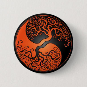 Macaron Rond 5 Cm Arbre orange et noir de Yin Yang