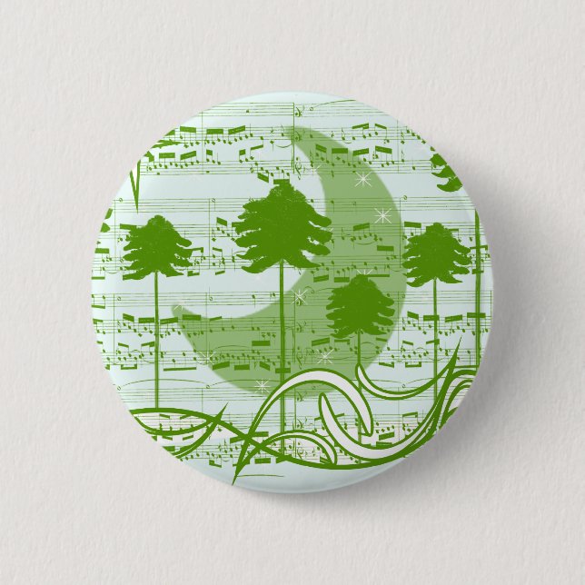 Macaron Rond 5 Cm Arbres de musique bleu (Devant)