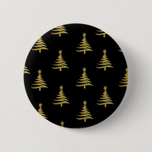 Macaron Rond 5 Cm Arbres de Noël en or sur noir