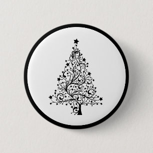 Macaron Rond 5 Cm Arbres de Noël minimalistes noirs et blancs