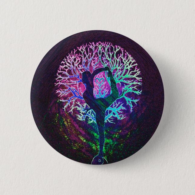 Macaron Rond 5 Cm Arc-en-ciel de paix d'arbre de yoga (Devant)