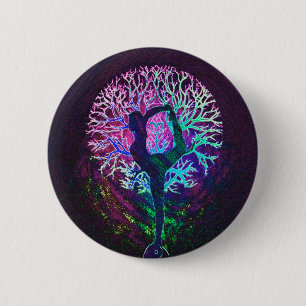 Macaron Rond 5 Cm Arc-en-ciel de paix d'arbre de yoga