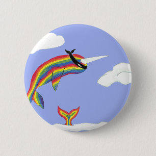 Macaron Rond 5 Cm Arc-en-ciel Ninja Narwhal qui vole