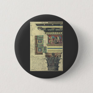 Macaron Rond 5 Cm Architecture vintage, Colonne avec moulage Cornice