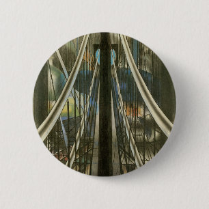 Macaron Rond 5 Cm Architecture vintage de New York, pont de Brooklyn