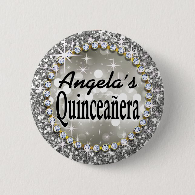 Macaron Rond 5 Cm Argent fascinant de célébration de Bling (Devant)