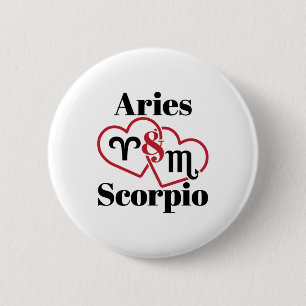 Macaron Rond 5 Cm Aries et Scorpio Couple Zodiac Astrologie Coeurs