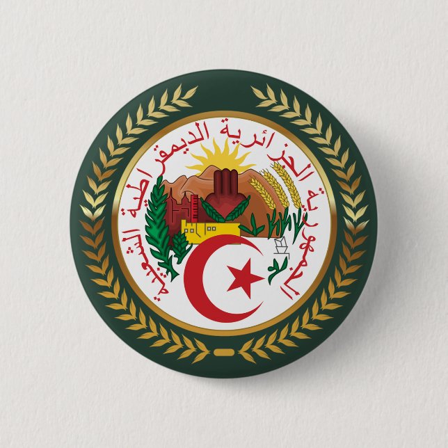Macaron Rond 5 Cm Armoiries de l'Algérie (Devant)