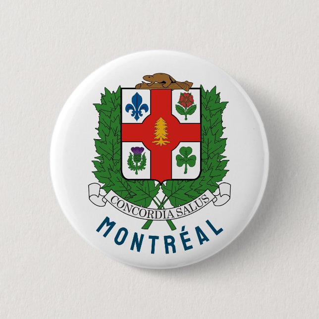 Macaron Rond 5 Cm Armoiries de Montréal, CANADA (Devant)